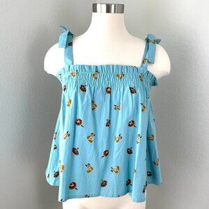 NEW Compania Fantastica Womens Small Blue Smocked Tank Top Sleeveless Beach Pool